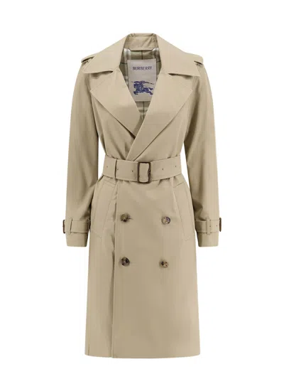 Burberry Organic Cotton Trench With Check Lining In Beige