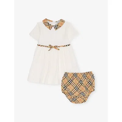 Burberry Kids' Girl's Orla Check Dress & Bloomers Set In White Multi