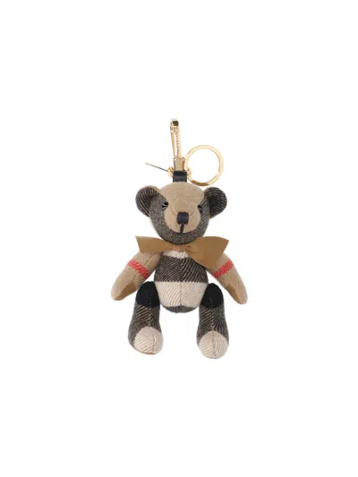 Burberry Thomas Bear Checked Keyring In Beige