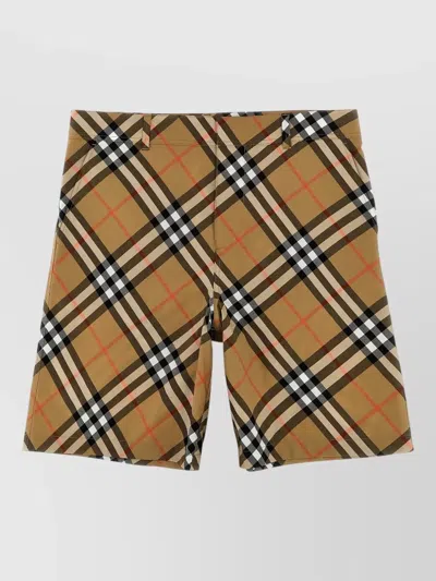 Burberry Oscar Check Cotton Poplin Bermuda Shorts In Brown