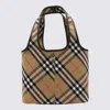 Burberry Medium Checkered Cotton Twill Tote With Leather Accents In Beige