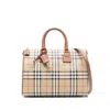 Burberry Checkered Canvas Medium Handbag With Leather Trim In Multicolor