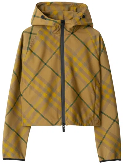 Burberry Casual Cedar Camel Cuadros Zip Jacket For Women In Cedar Check