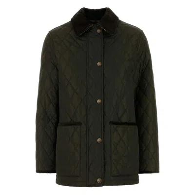 Burberry Quilted Country Jacket Corduroy Collar In Green