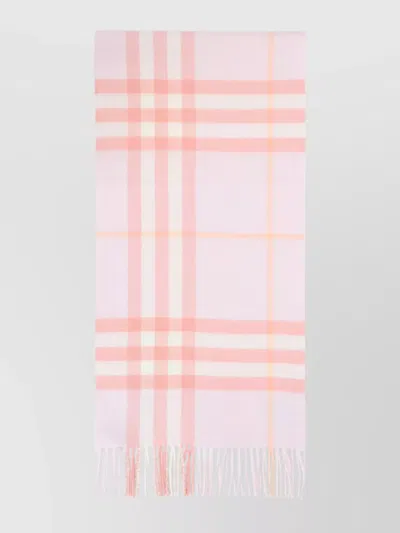 Burberry Oversized Check Pattern Scarf Fringe In Pink