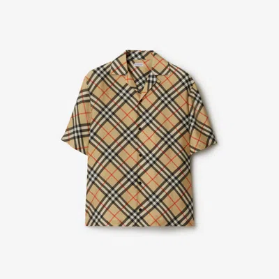 Burberry Nova Plaid Silk Cuban Collar Shirt In Neutral