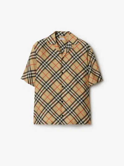Burberry Oversized Check Silk Shirt In Beige