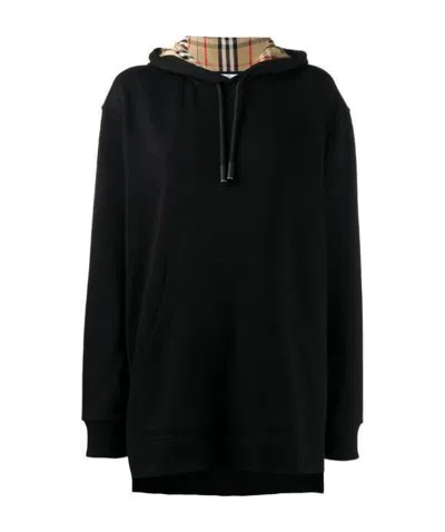 Burberry Oversized Checked Hoodie In Black