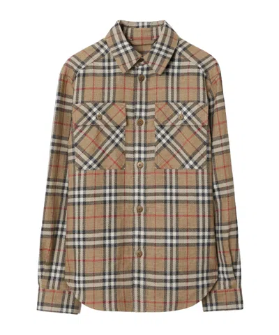 Burberry Oversized Fit Check Cotton Linen Shirt In Nut