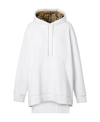 Burberry Oversized High-low Hem Hoodie In White
