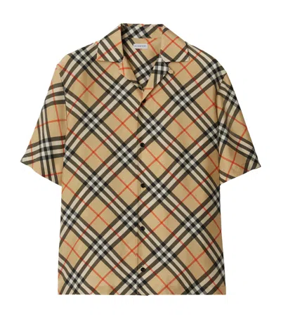 Burberry Nova Plaid Silk Cuban Collar Shirt In Neutral