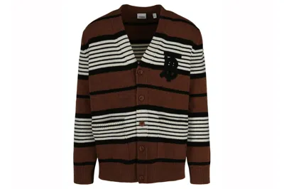 Pre-owned Burberry Oversized Striped Wool Cashmere Cardigan Dark Brown
