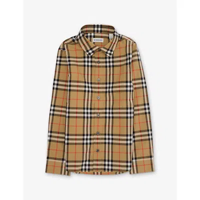 Burberry Kids' Owen Long-sleeve Cotton Shirt 4-14 Years Sand Ip Check In Brown