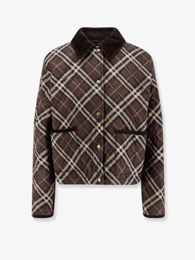Burberry Padded Cotton Jacket With Check Pattern In Brown