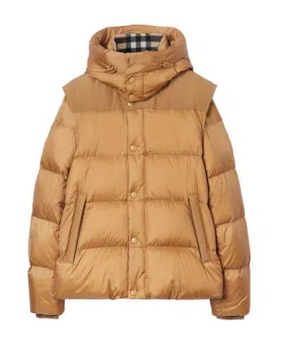 Burberry Padded Hooded Jacket In Nude
