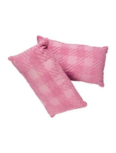 Pre-owned Burberry Pair Of  Jacquard Check Terry Cloth Cushion In Pink