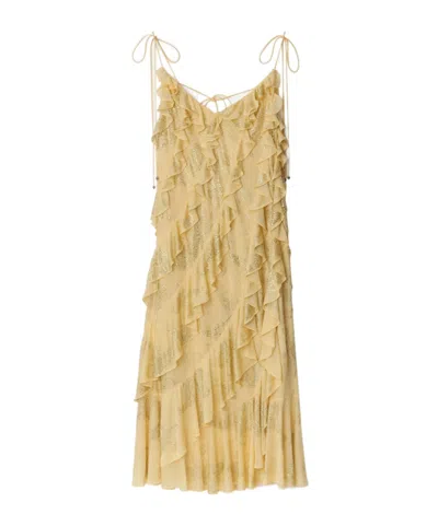 Burberry Paisley Patterned Plain Knitted Dress In Sandstone
