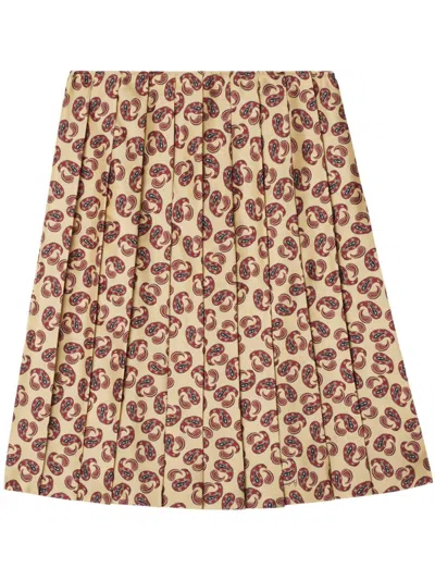 Burberry Paisley Print Pleated Midi Skirt In Brown
