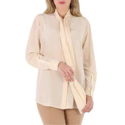 Pre-owned Burberry Pale Biscuit Kimmy Silk Pussy Bow Blouse In Check Description