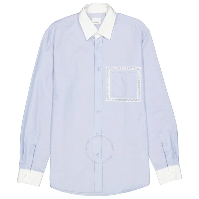 Burberry Pale Blue Cotton Lace Detail Classic Fit Oxford Shirt