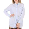 Burberry Pale Blue Irem Silk Crepe De Chine Logo Detail Oversized Shirt In Blue