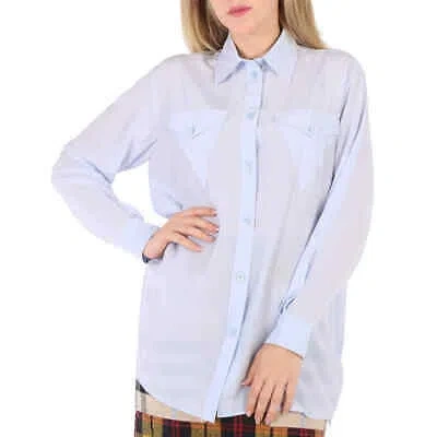 Pre-owned Burberry Pale Blue Irem Silk Crepe De Chine Logo Detail Oversized Shirt, Brand