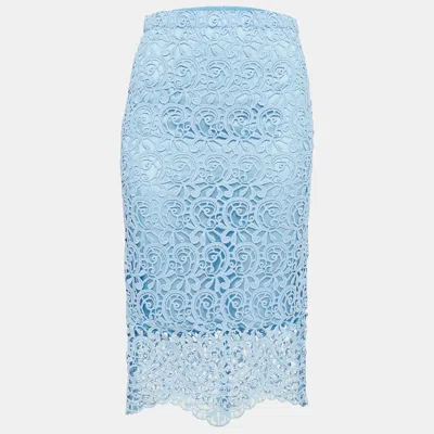 Pre-owned Burberry Pale Blue Lace Pencil Skirt S