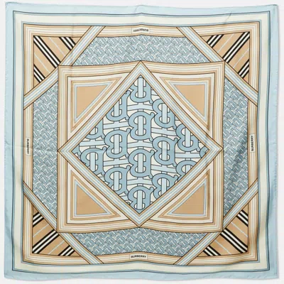 Pre-owned Burberry Pale Blue Montage Print Silk Square Scarf