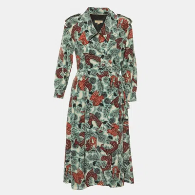 Pre-owned Burberry Pale Blue Mythical Beasts Print Silk Layla Wrap Dress M