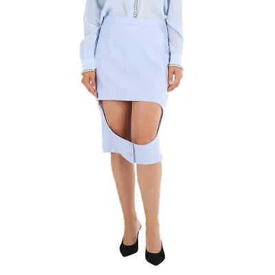 Pre-owned Burberry Pale Blue Wool Canvas Step-through Pencil Skirt
