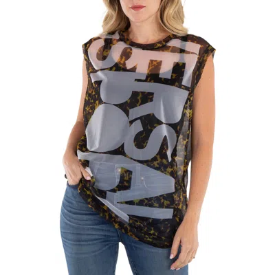 Burberry Pale Ochre Slogan Print Sleeveless Top In Multi