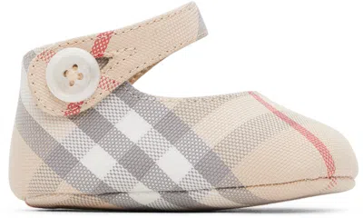 Burberry Babies' Check-print Cotton Mary Jane Shoes In Beige