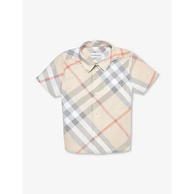 Burberry Babies'  Pale Stone Ip Check Owen Check-print Cotton Shirt 12 Months-2 Years