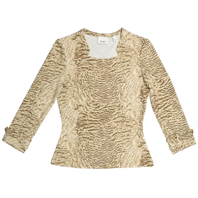 Burberry Pale Taupe Astrakhan Print Stretch Jersey Long-sleeve Top
