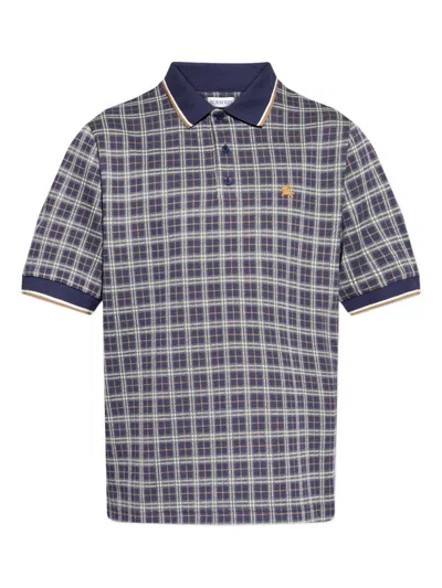 Burberry Polo In Misto Cotone Check In Blue
