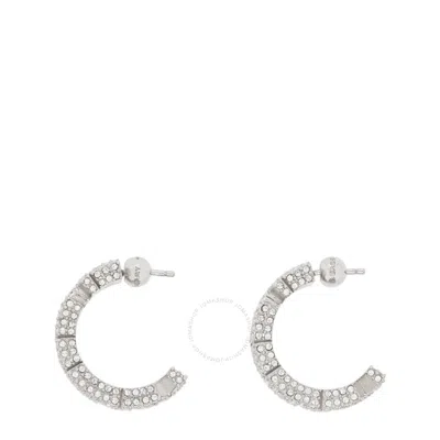 Burberry Palladium-plated Crystal Detail Logo Hoop Earrings In Metallic
