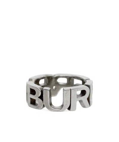 Burberry Palladium-plated Logo Ring In Gray