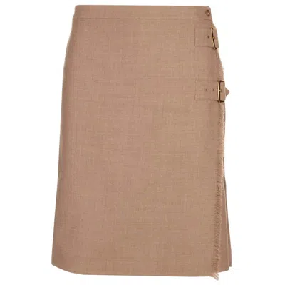 Burberry Panel Pleated Wool Kilt In Brown