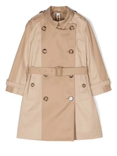 Burberry Kids' Panelled Cotton Trench Coat In Neutrals