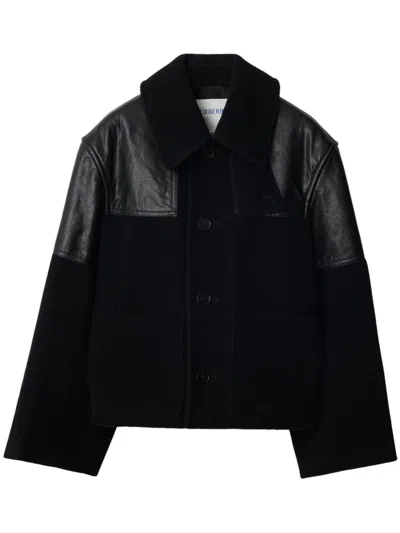 Burberry Panelled Leather-wool Jacket In Black