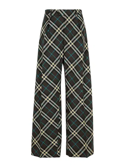 Burberry Nylon Trouser With Check Print In Multicolor