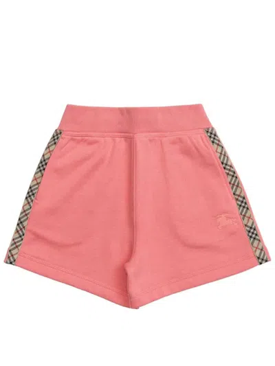 Burberry Check Trim Cotton Shorts In Pink