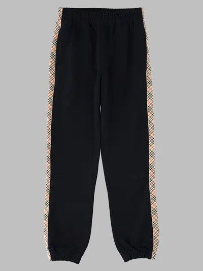 Burberry Pantalone Da Jogging In Cotone Con Finiture Check In Black