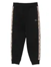 Burberry Cotton Jogging Trousers With Check Trims For Kids In Black