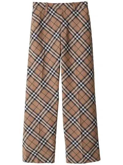 Burberry Checked Tailored Trousers In Beige