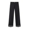 Burberry Straight Leg Rolled Cuff Denim Trousers In Black