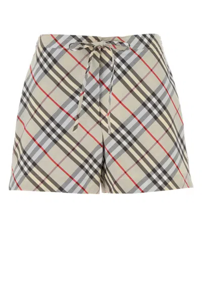Burberry Embroidered Poplin Checked Mini Shorts In Neutral