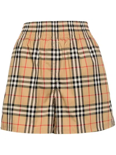 Burberry Striped Checked Cotton-blend Shorts In Beige