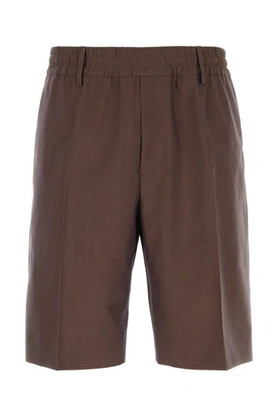Burberry Bermuda Wool Shorts Loops Belt In Brown
