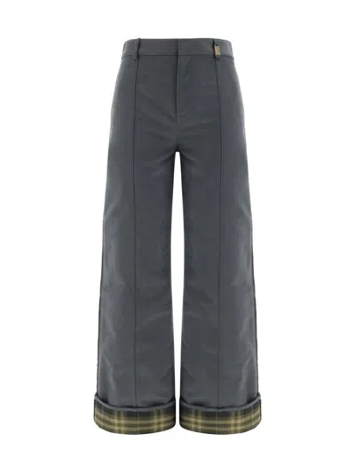 Burberry Women's Cinder Cotton And Nylon Trousers With  Check Cuffs In Grey